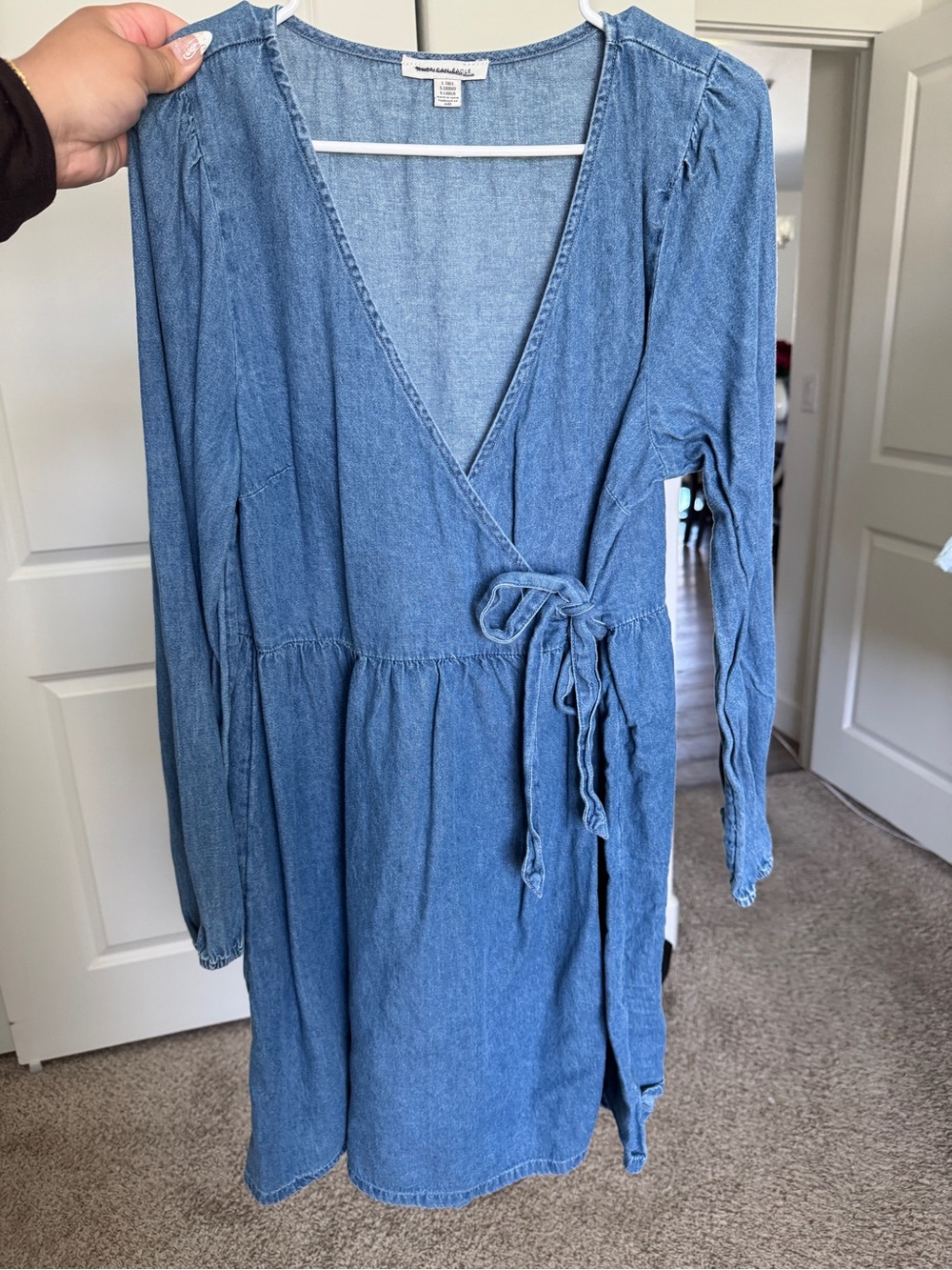 American Eagle Outfitters Light Blue Chambray V-Neck Dress